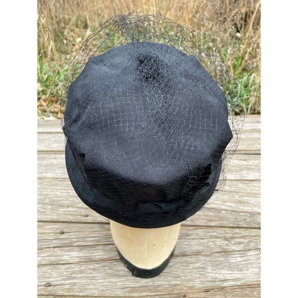 Vintage Womens 1940s Black Bucket Bow Netting Gothic - Picture 13 of 13